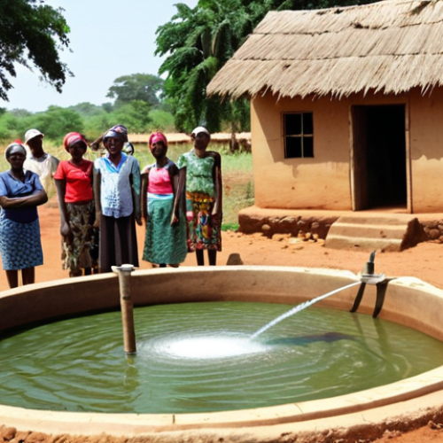 Home 6 ** A vibrant scene depicting a USAID-funded program in a Zambian village. Show community members participating in a workshop on sustainable farming practices. In the background, a newly constructed well provides clean water. The overall atmosphere should be hopeful and collaborative.
**